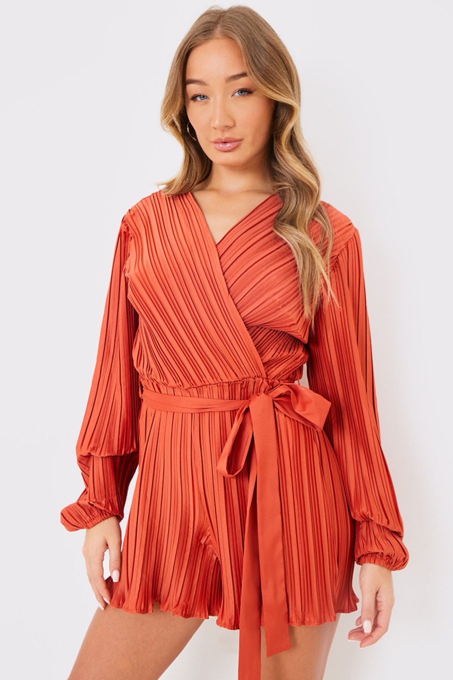 Clothing Georgia Louise | Plisse Wrap Playsuit Rust