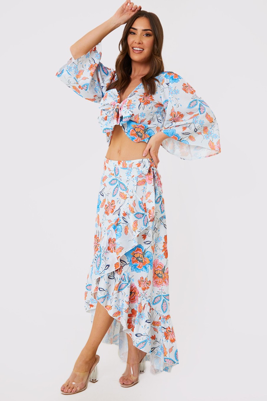 Bottoms Hannah Brown | Floral Frill Detail Wrap Maxi Skirt Multi