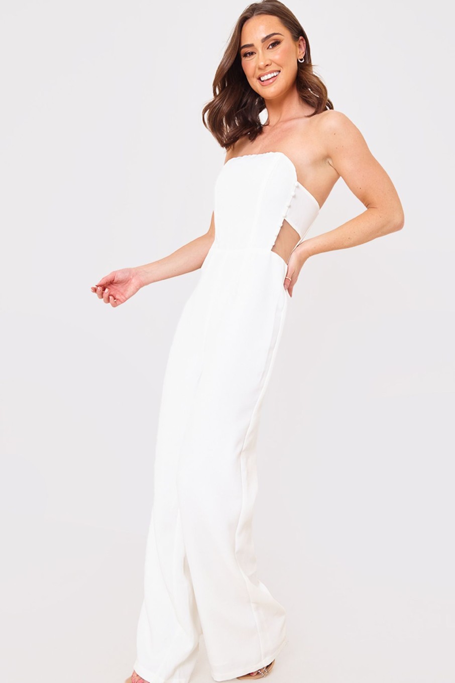 Clothing Court By A Feather | Mesh Insert Button Detail Jumpsuit White