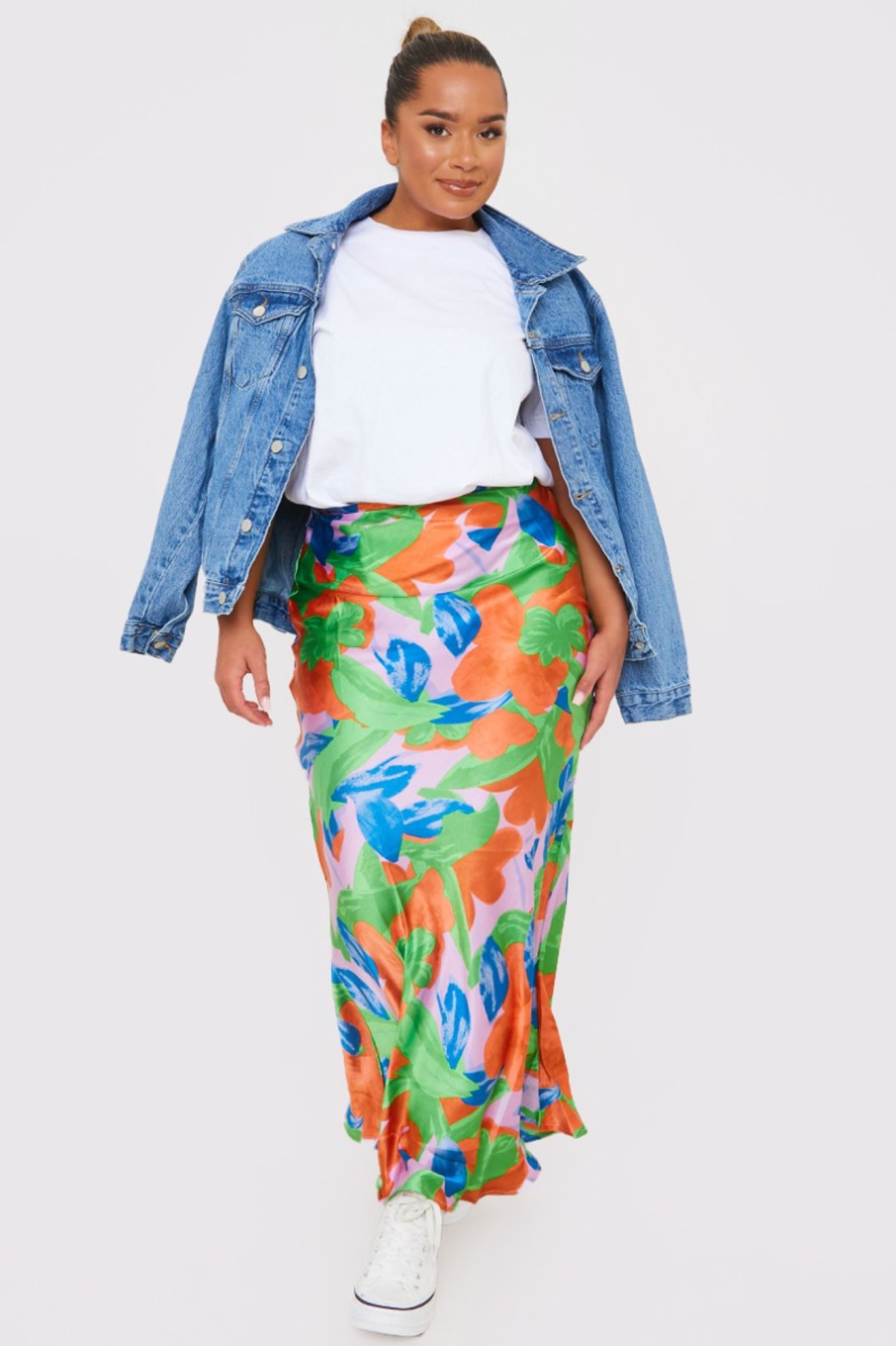 Bottoms Own Brand | Floral Maxi Satin Slip Skirt Green