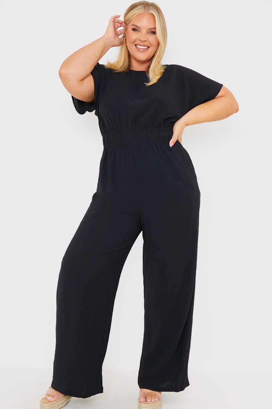 Clothing Ash | Wide Leg Elasticated Jumpsuit Black