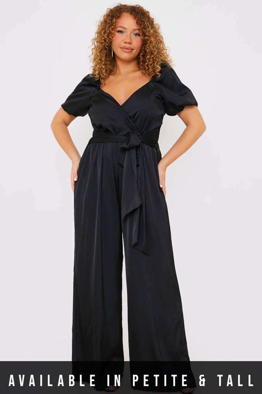 Clothing Ash | Satin Sweetheart Neck Tie Detail Jumpsuit Black