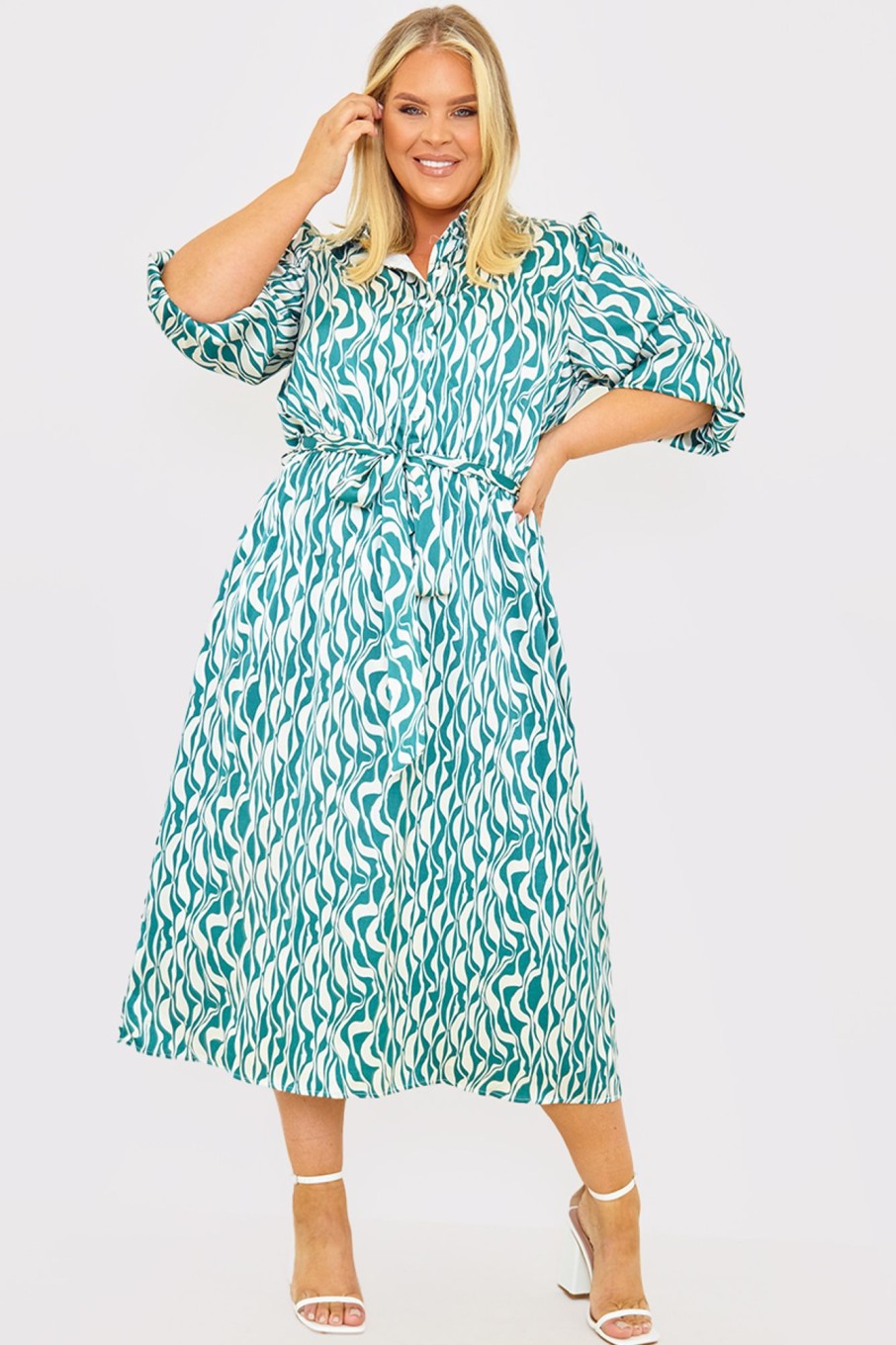 Bottoms Jess Millichamp | Belted Midi Shirt Dress Green