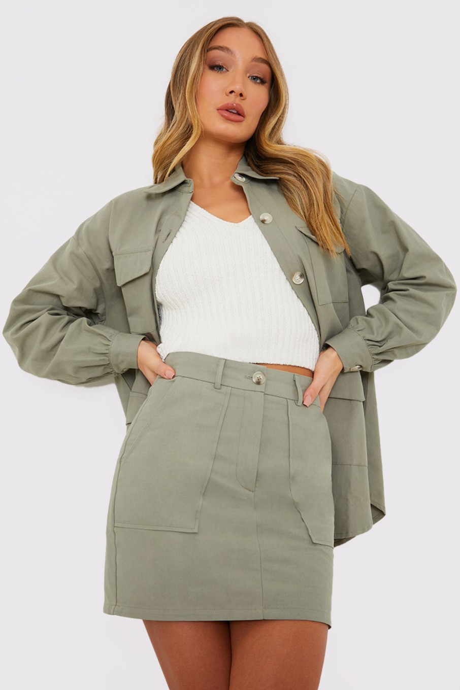 Bottoms Perrie Sian | Utility Cargo Skirt Khaki